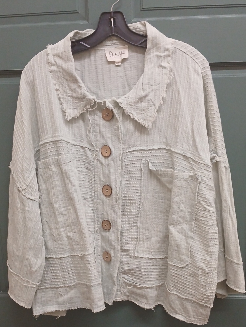 Oli & Hali Light Mint Green Textured Button-Front Shirt Shacket Size Large